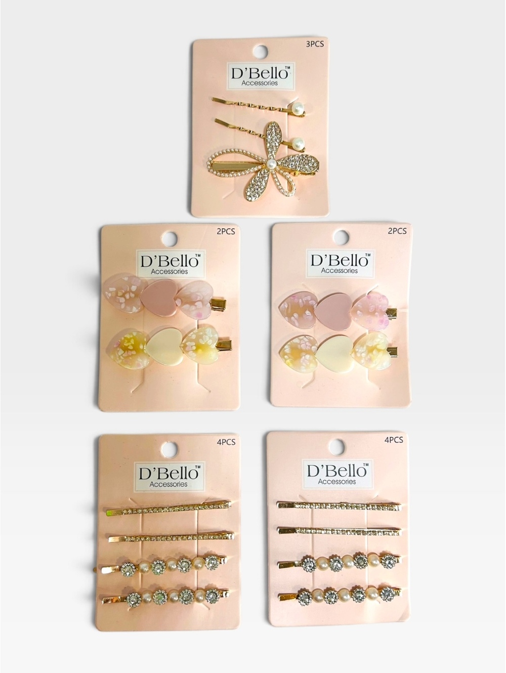 D'Bello Hair Clips Set NWT Pearl Rhinestone Heart Pins